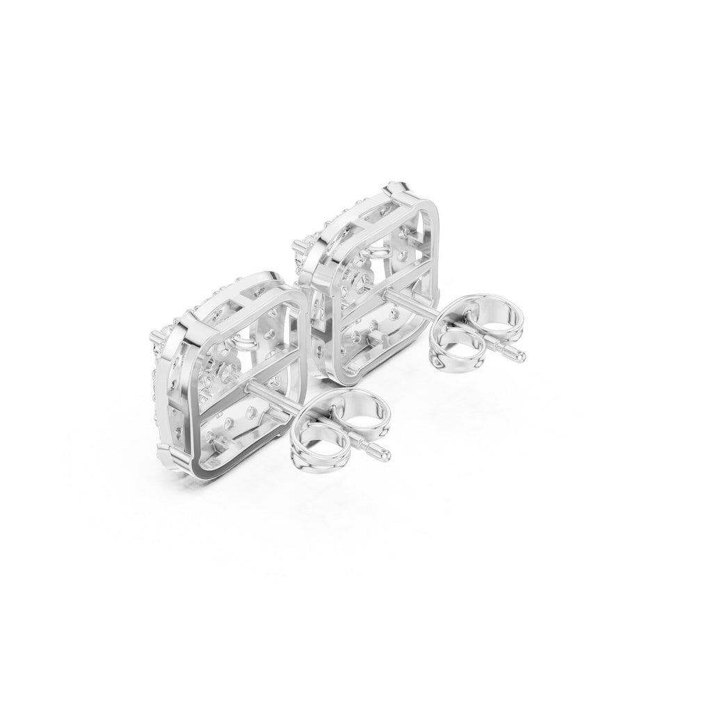 Square Moissanite Pavé Cluster Stud Earrings – 925 Sterling Silver, 18K Gold Vermeil