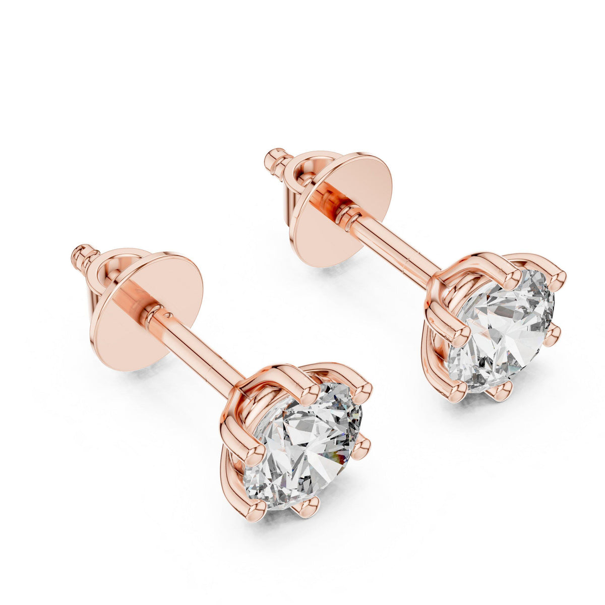 5.2mm Round Moissanite Six-Prong Stud Earrings – 925 Sterling Silver, 18K Gold Vermeil
