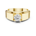 Men's Round Moissanite Four-Prong Ring, Wide Flat Band – 925 Sterling Silver, 18K Gold Vermeil