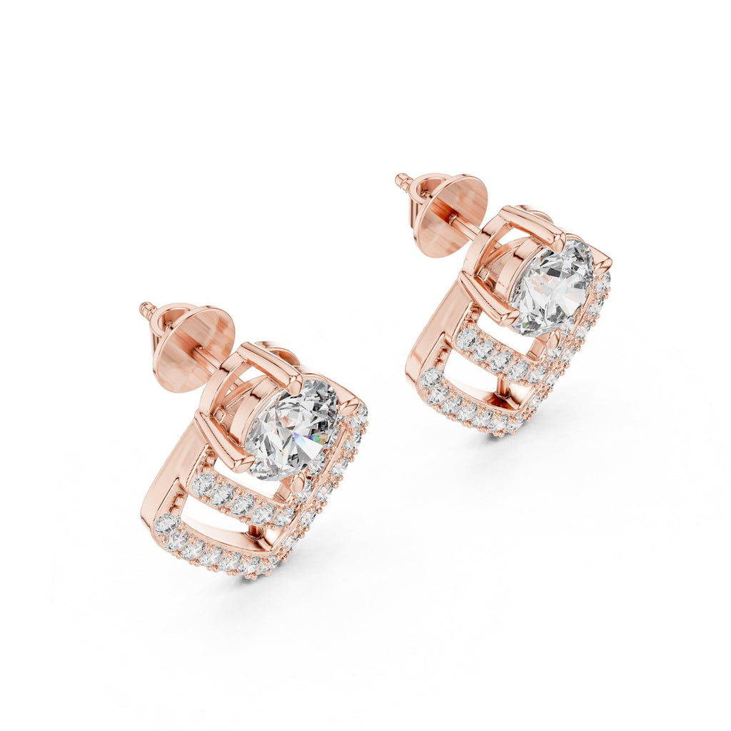 Round Moissanite Chevron Halo Stud Earrings – 925 Sterling Silver, 18K Gold Vermeil