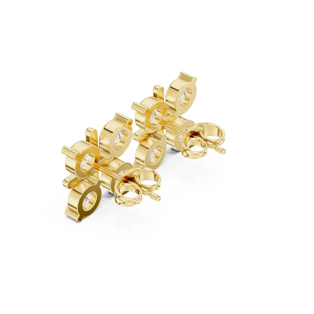 Round Moissanite Four-Square Stud Earrings – 925 Sterling Silver, 18K Gold Vermeil