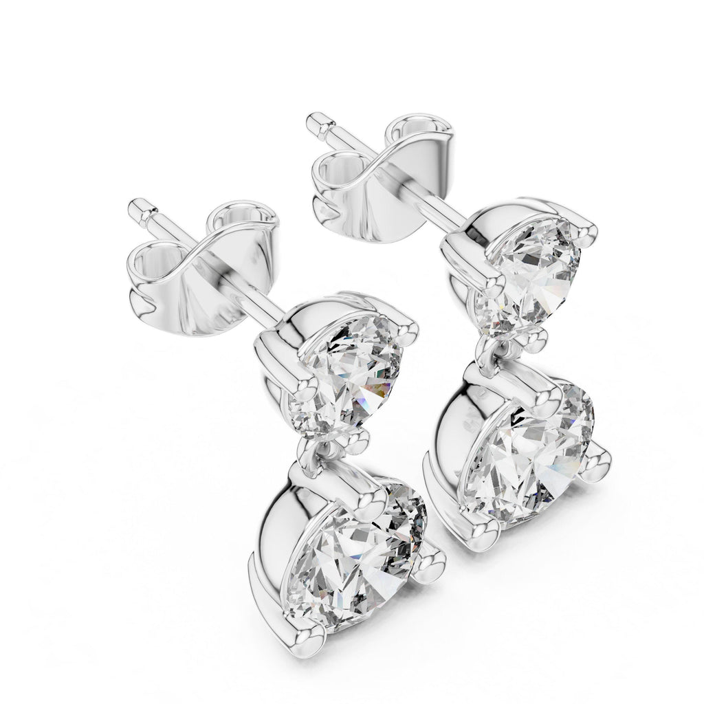 Round Two-Stone Moissanite Drop Earrings – 925 Sterling Silver, 18K Gold Vermeil