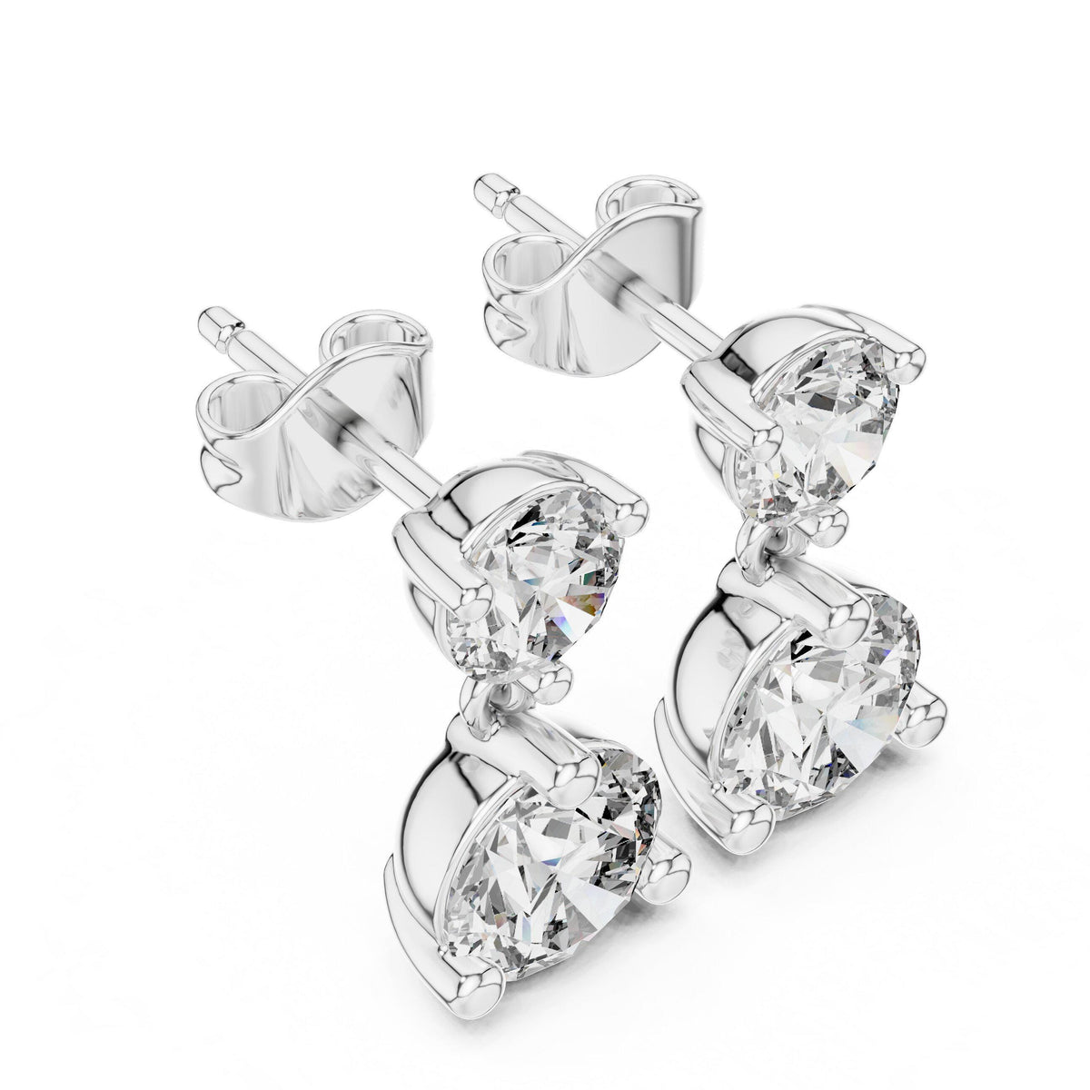 Round Two-Stone Moissanite Drop Earrings – 925 Sterling Silver, 18K Gold Vermeil
