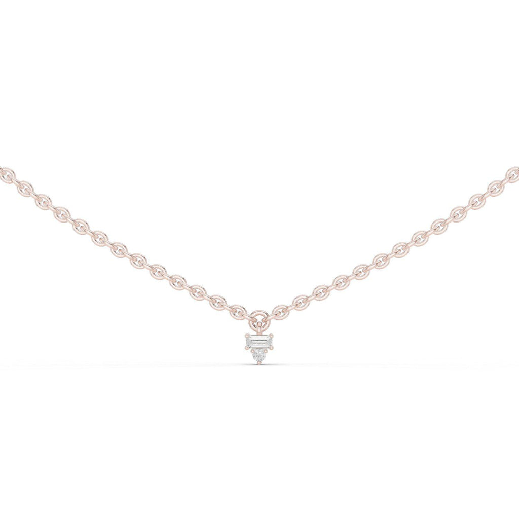 Baguette & Round Moissanite Cluster Charm Necklace – 925 Sterling Silver, 18K Gold Vermeil