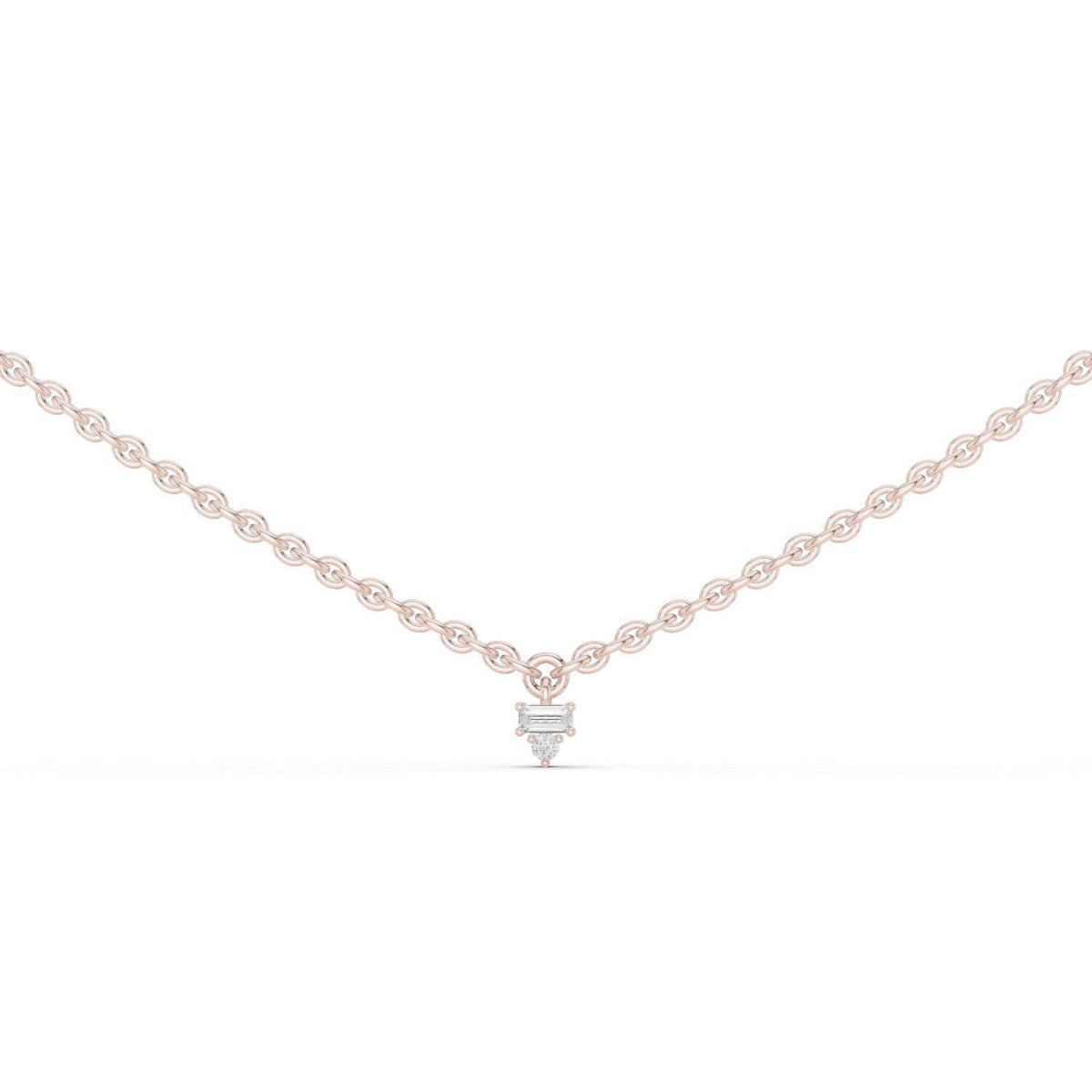 Baguette & Round Moissanite Cluster Charm Necklace – 925 Sterling Silver, 18K Gold Vermeil