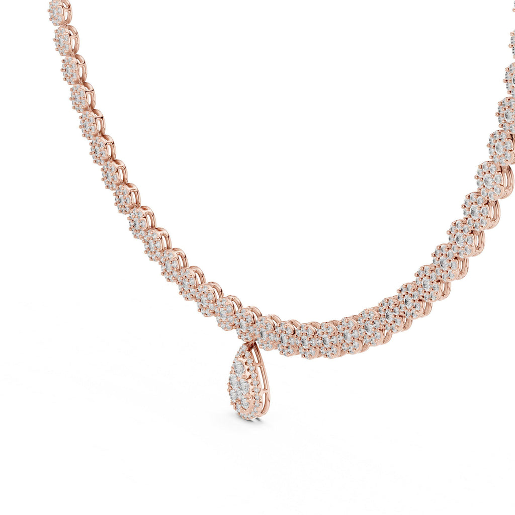 Pear Halo Moissanite Drop Tennis Necklace – 925 Sterling Silver, 18K Gold Vermeil