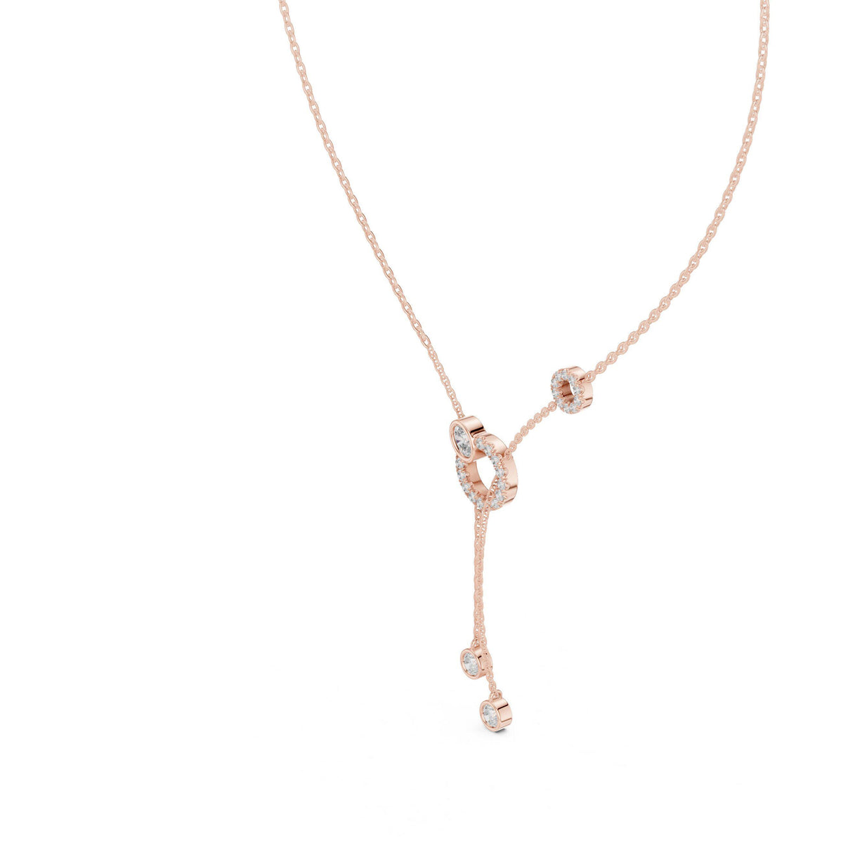 Round & Oval Moissanite Circle Lariat Necklace – 925 Sterling Silver, 18K Gold Vermeil