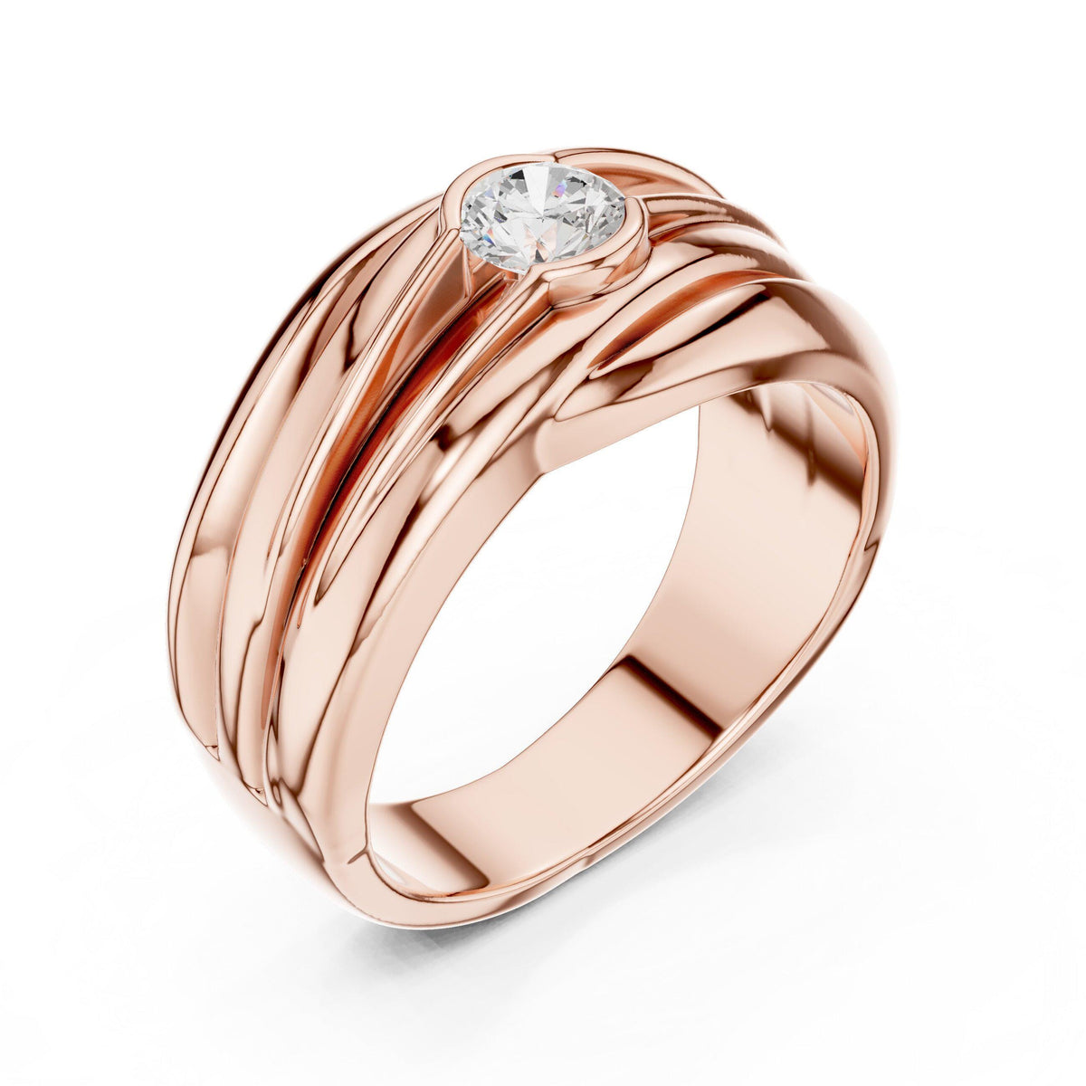 Men's Layered Wave-Band Moissanite Ring – 925 Sterling Silver, 18K Gold Vermeil