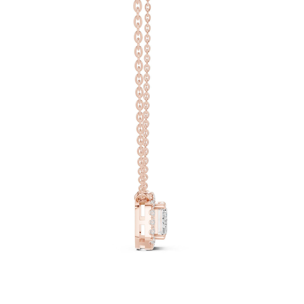 Emerald-Cut Moissanite East-West Halo Necklace – 925 Sterling Silver, 18K Gold Vermeil