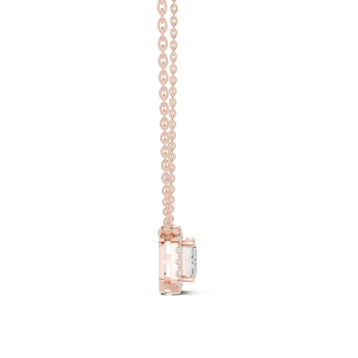 Emerald-Cut Moissanite East-West Halo Necklace – 925 Sterling Silver, 18K Gold Vermeil