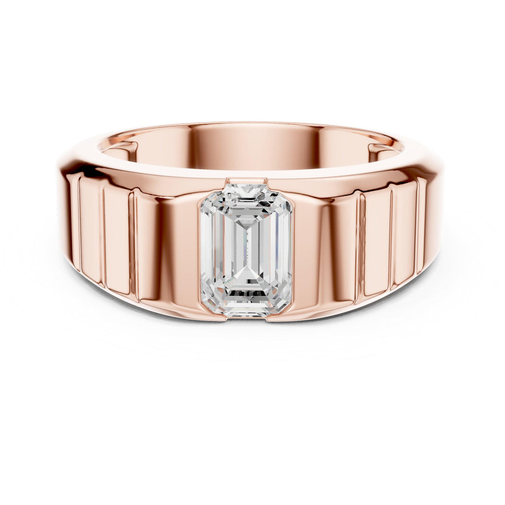 Men's Emerald-Cut Moissanite Ring, Ribbed Band – 925 Sterling Silver, 18K Gold Vermeil