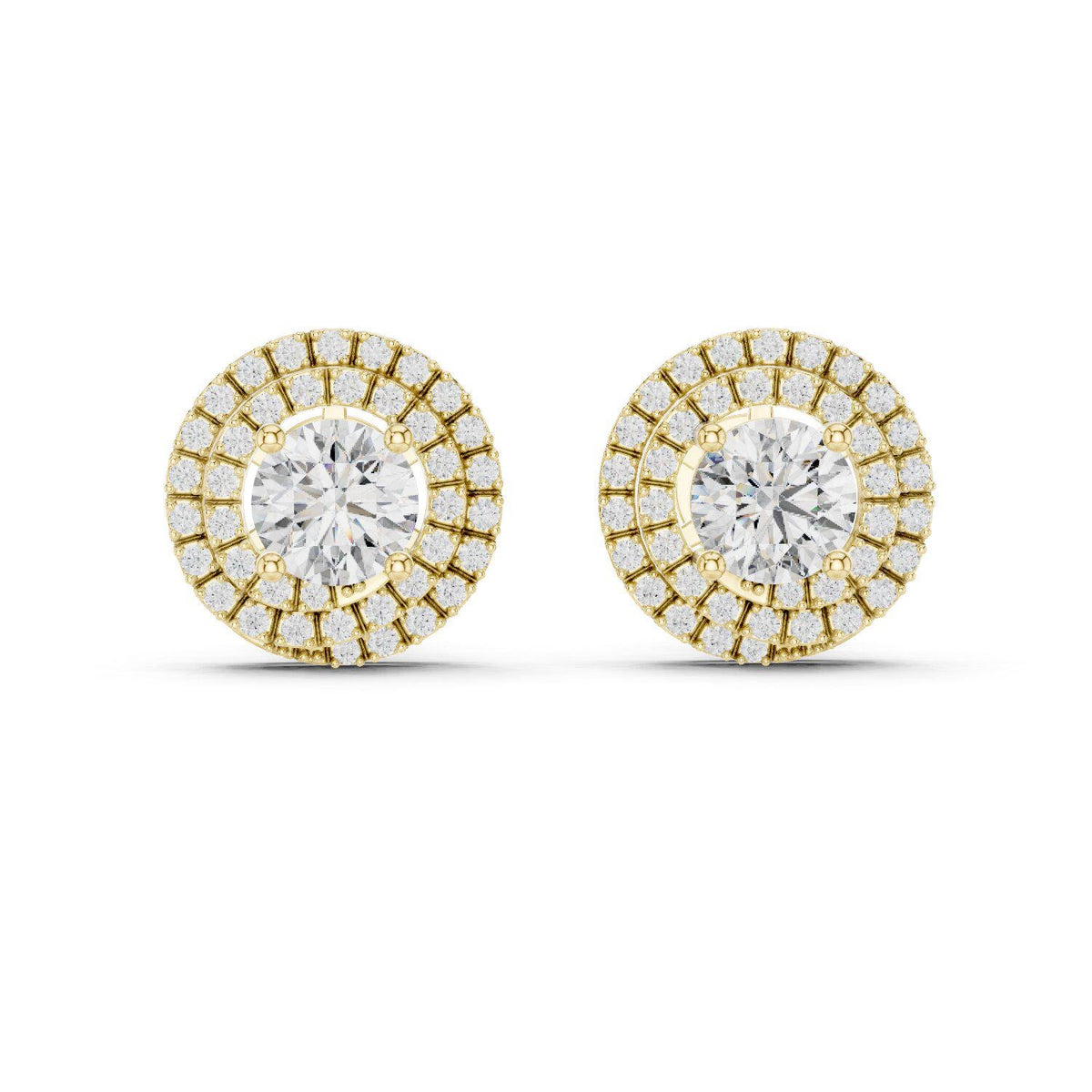 7mm Round Moissanite Double-Halo Stud Earrings – 925 Sterling Silver, 18K Gold Vermeil
