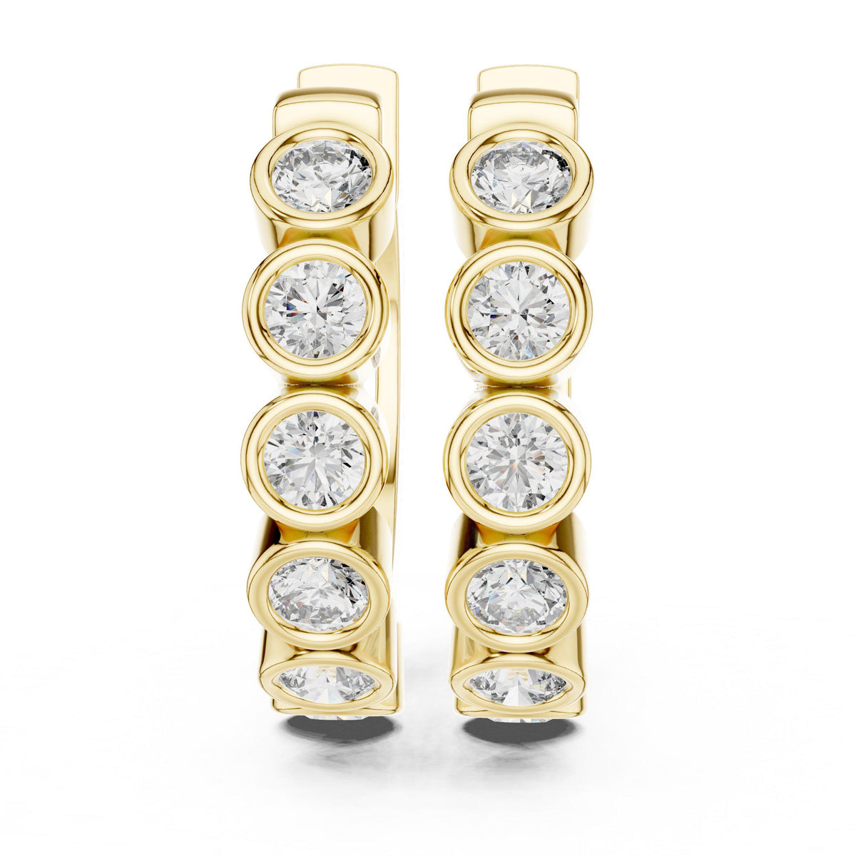 Round Moissanite Bezel Station Hoop Earrings – 925 Sterling Silver, 18K Gold Vermeil