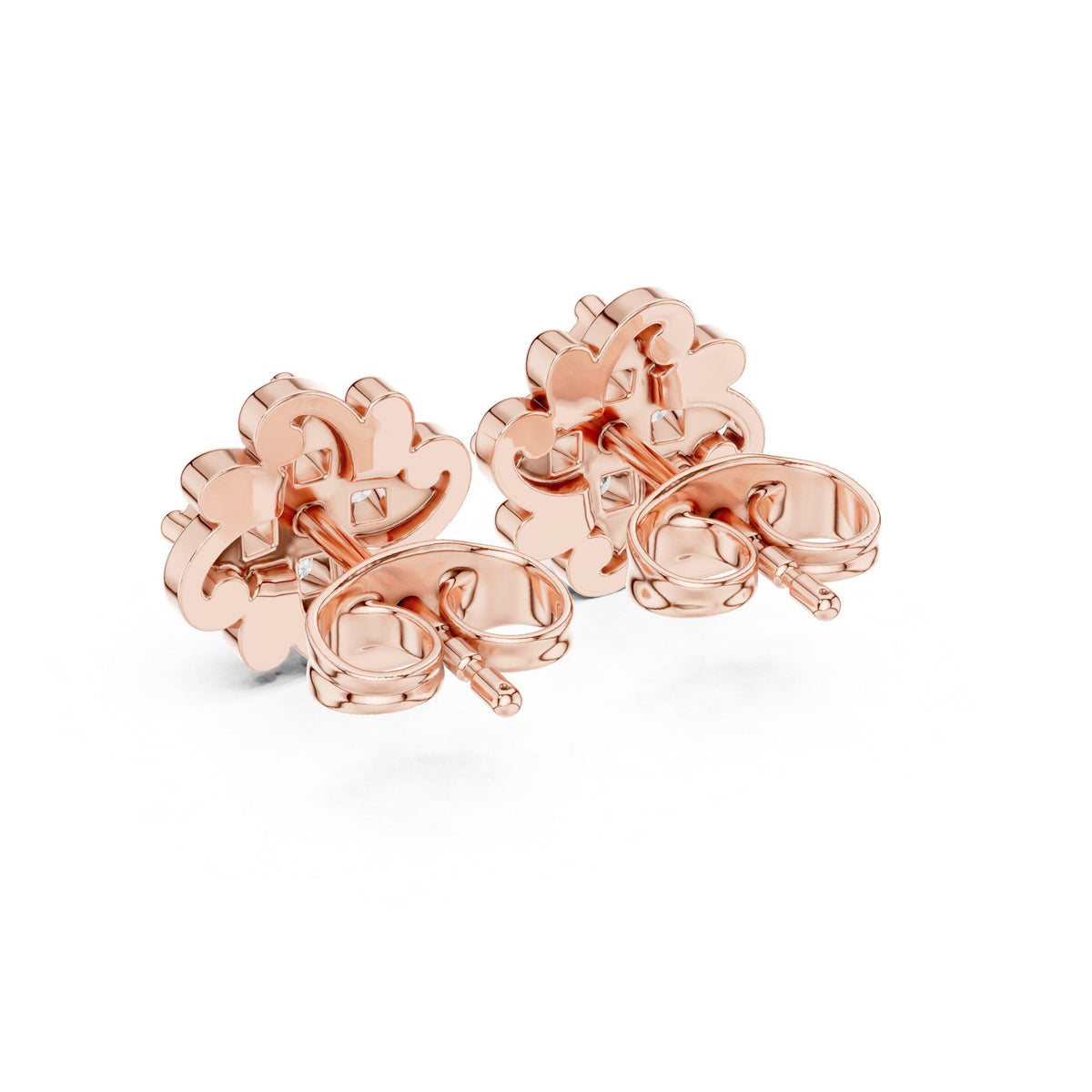 Moissanite Scroll Flower Stud Earrings – 925 Sterling Silver, 18K Gold Vermeil