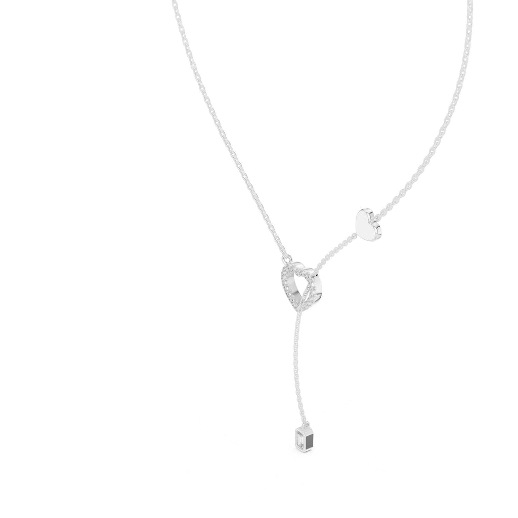 Heart Moissanite Lariat Necklace with Emerald-Cut Drop – 925 Sterling Silver, 18K Gold Vermeil
