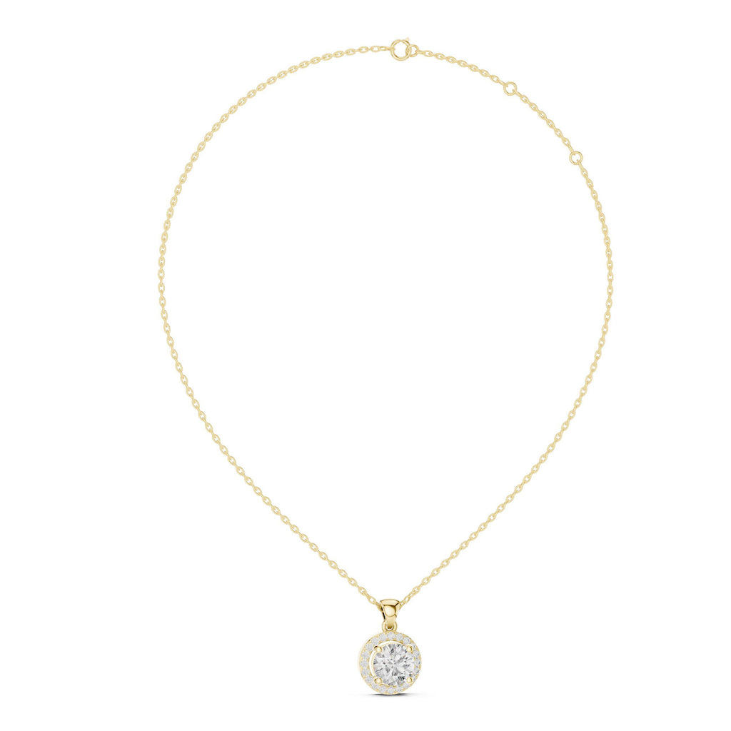 6.5mm Round Moissanite Halo Pendant Necklace – 925 Sterling Silver, 18K Gold Vermeil