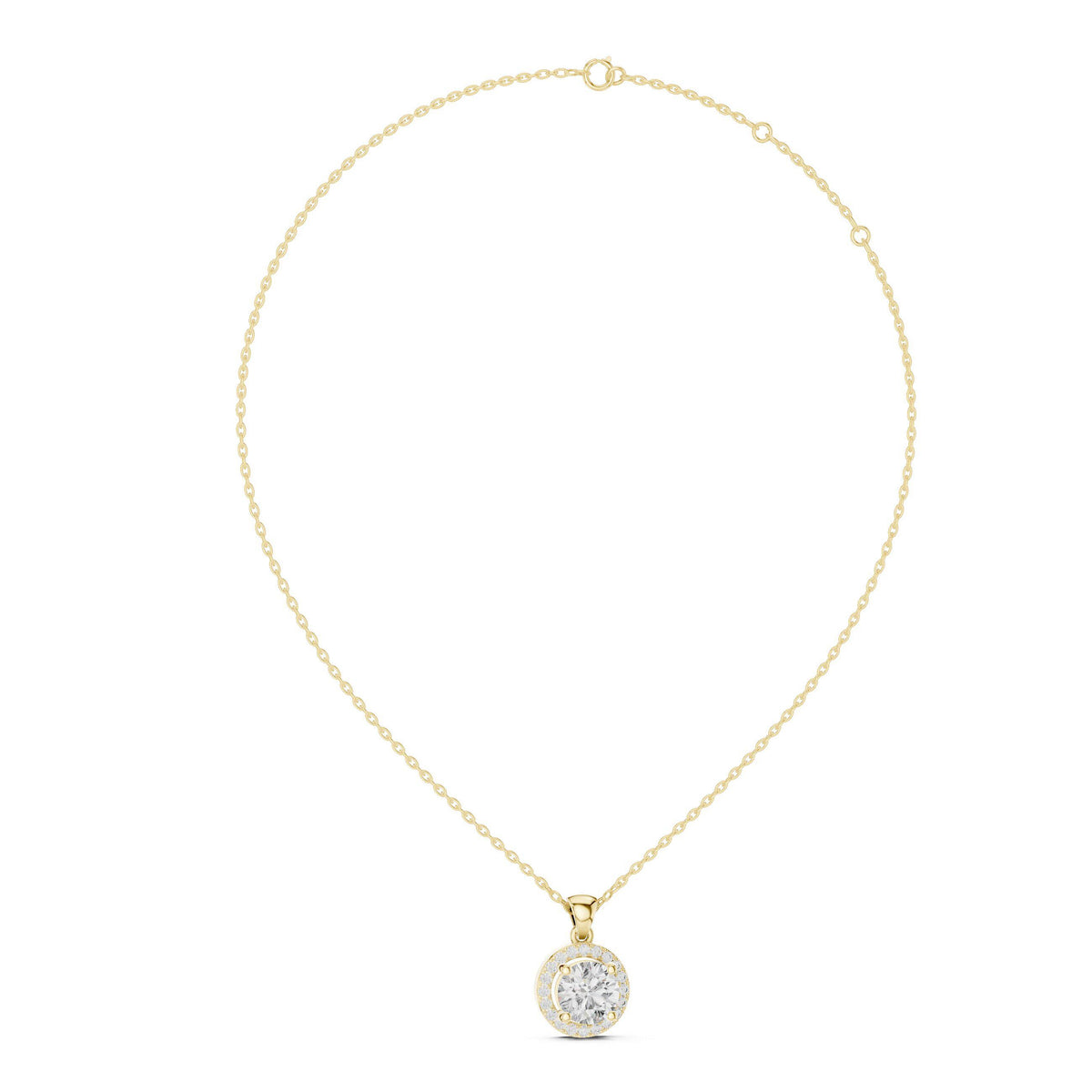 6.5mm Round Moissanite Halo Pendant Necklace – 925 Sterling Silver, 18K Gold Vermeil