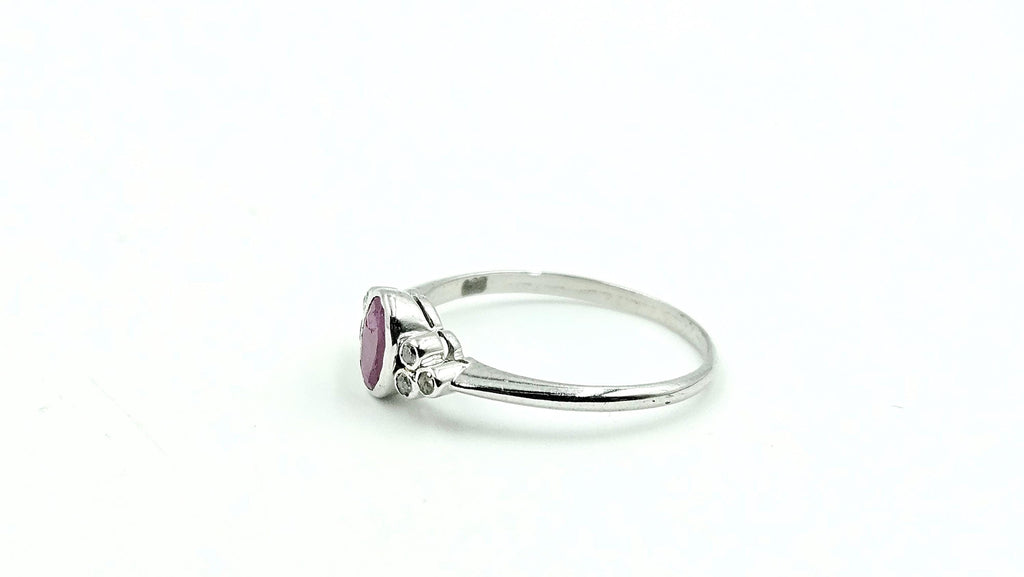 Bezel-Set Oval Ruby Ring with Diamond Accents – 925 Sterling Silver, 18K White Gold Vermeil