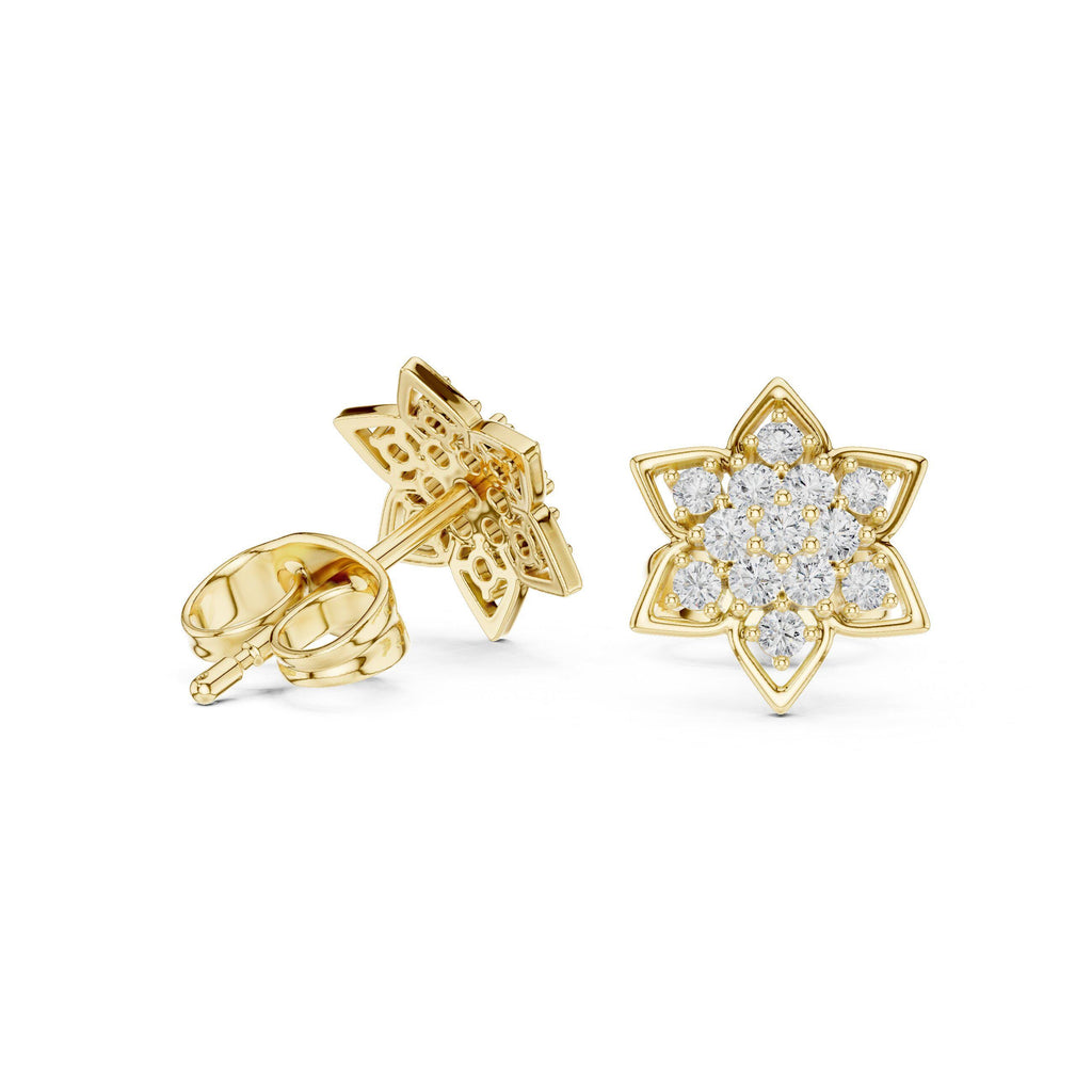 Moissanite Pavé Star Flower Stud Earrings – 925 Sterling Silver, 18K Gold Vermeil