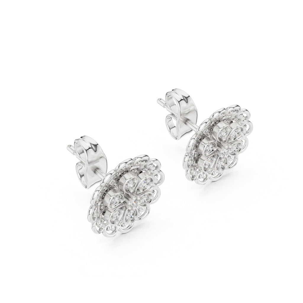 Moissanite Filigree Flower Stud Earrings – 925 Sterling Silver, 18K Gold Vermeil