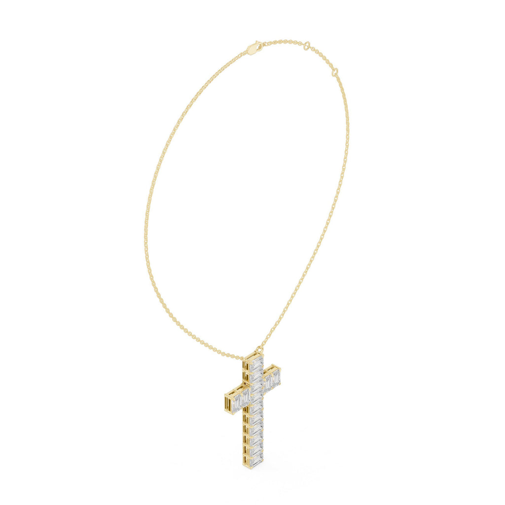 Baguette Moissanite Cross Pendant Necklace – 925 Sterling Silver, 18K Gold Vermeil
