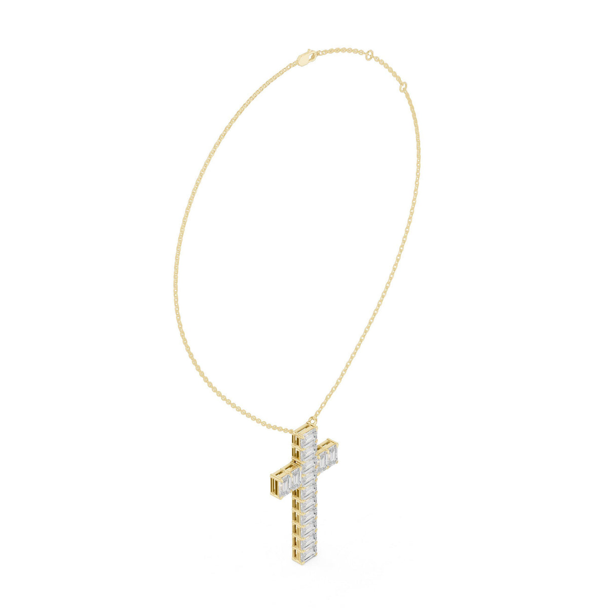 Baguette Moissanite Cross Pendant Necklace – 925 Sterling Silver, 18K Gold Vermeil