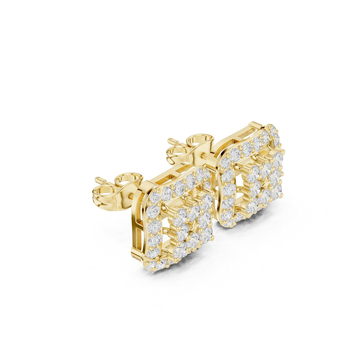 Square Moissanite Pavé Cluster Stud Earrings – 925 Sterling Silver, 18K Gold Vermeil