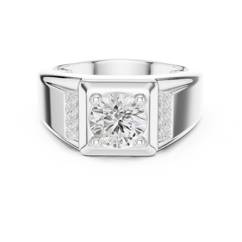 Men's Round Moissanite Ring with Pavé Shoulders – 925 Sterling Silver, 18K Gold Vermeil