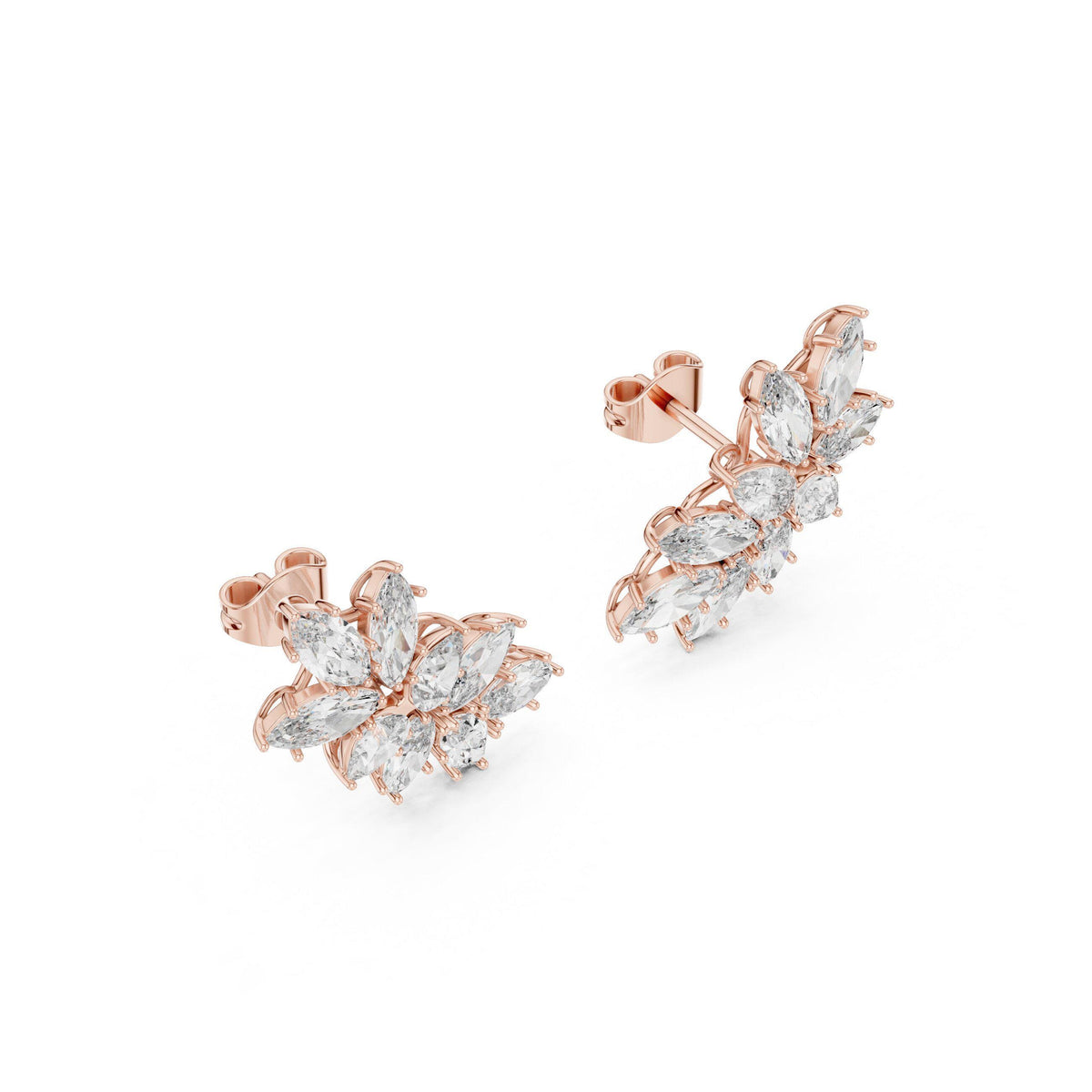 Marquise Moissanite Climber Earrings – 925 Sterling Silver, 18K Gold Vermeil
