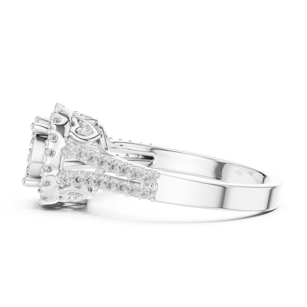 Cushion-Cluster Moissanite Halo Ring with Split Pavé Band – 925 Sterling Silver, 18K Gold Vermeil