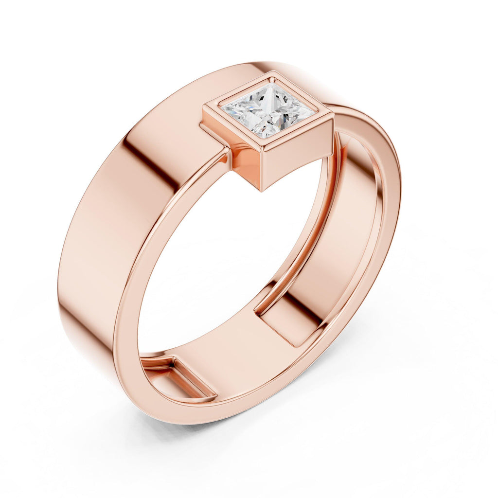 Men's Princess-Cut Moissanite Ring, Wide Flat Band – 925 Sterling Silver, 18K Gold Vermeil