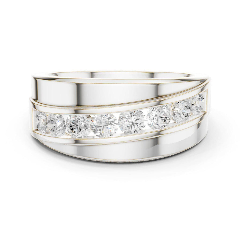 Men's Diagonal Channel-Set Moissanite Band – 925 Sterling Silver, 18K Gold Vermeil