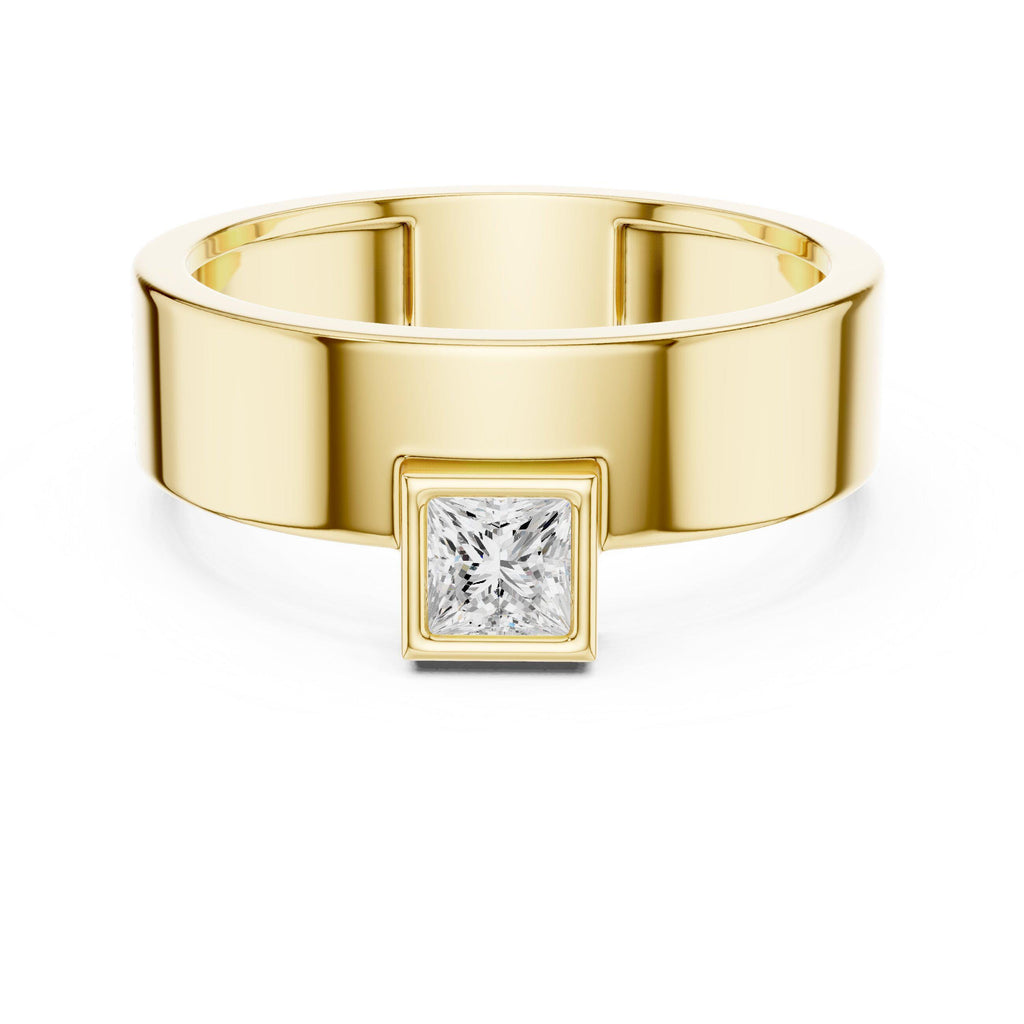 Men's Princess-Cut Moissanite Ring, Wide Flat Band – 925 Sterling Silver, 18K Gold Vermeil