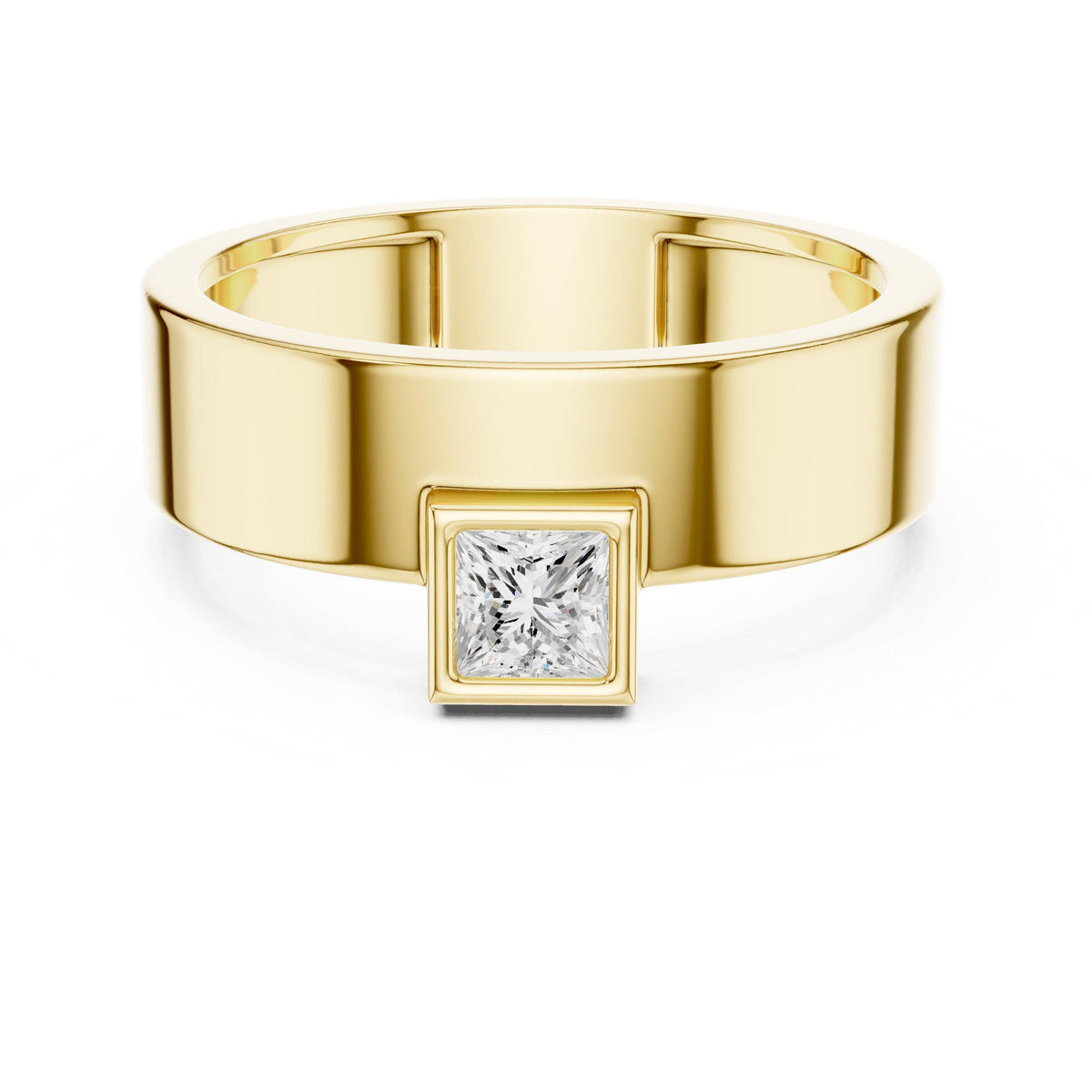 Men's Princess-Cut Moissanite Ring, Wide Flat Band – 925 Sterling Silver, 18K Gold Vermeil