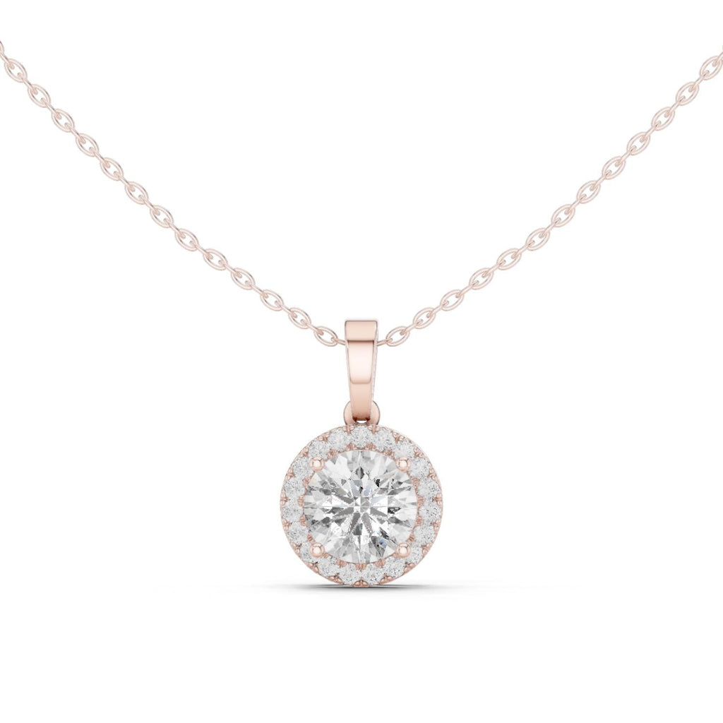 Round Moissanite Halo Pendant Necklace – 925 Sterling Silver, 18K Gold Vermeil