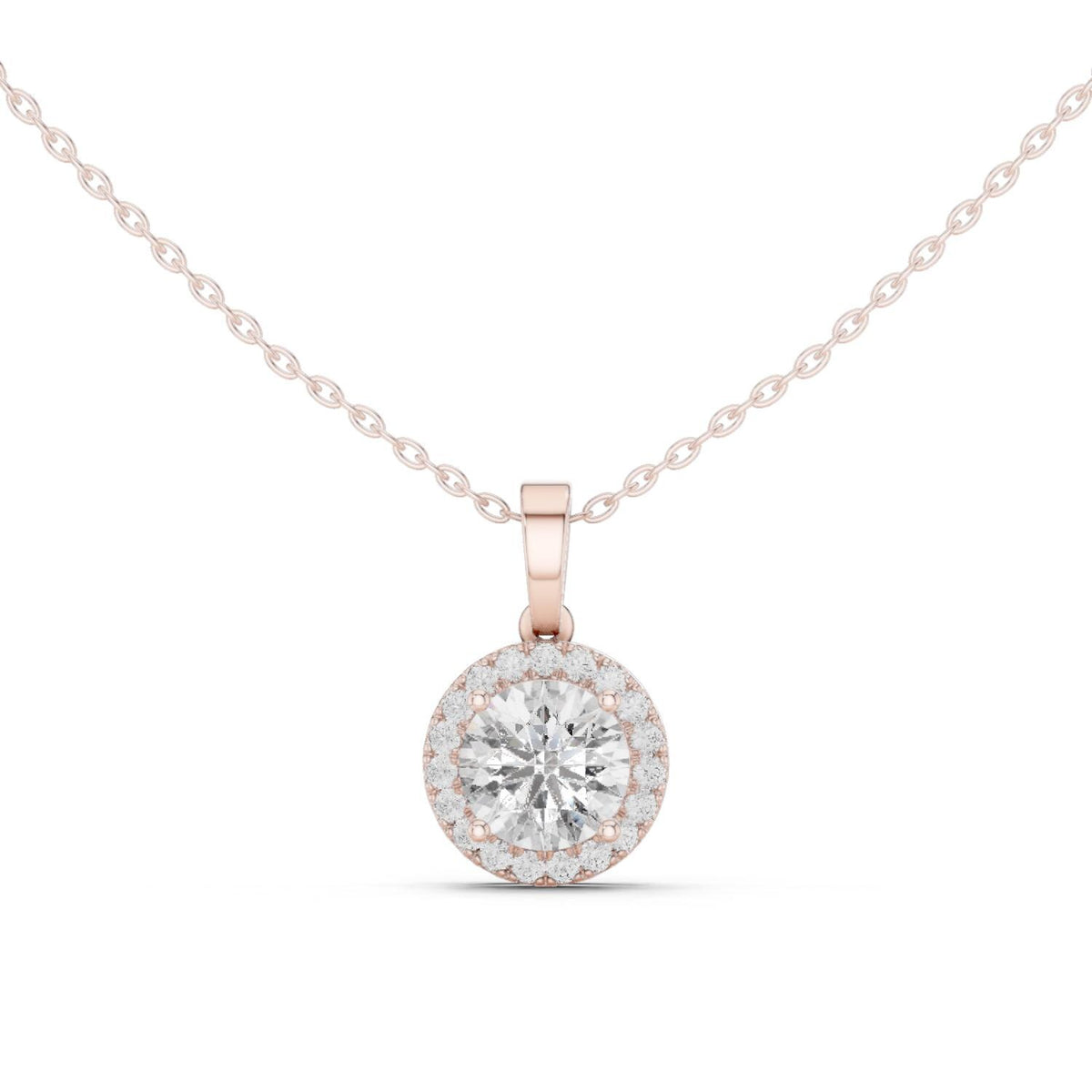 Round Moissanite Halo Pendant Necklace – 925 Sterling Silver, 18K Gold Vermeil