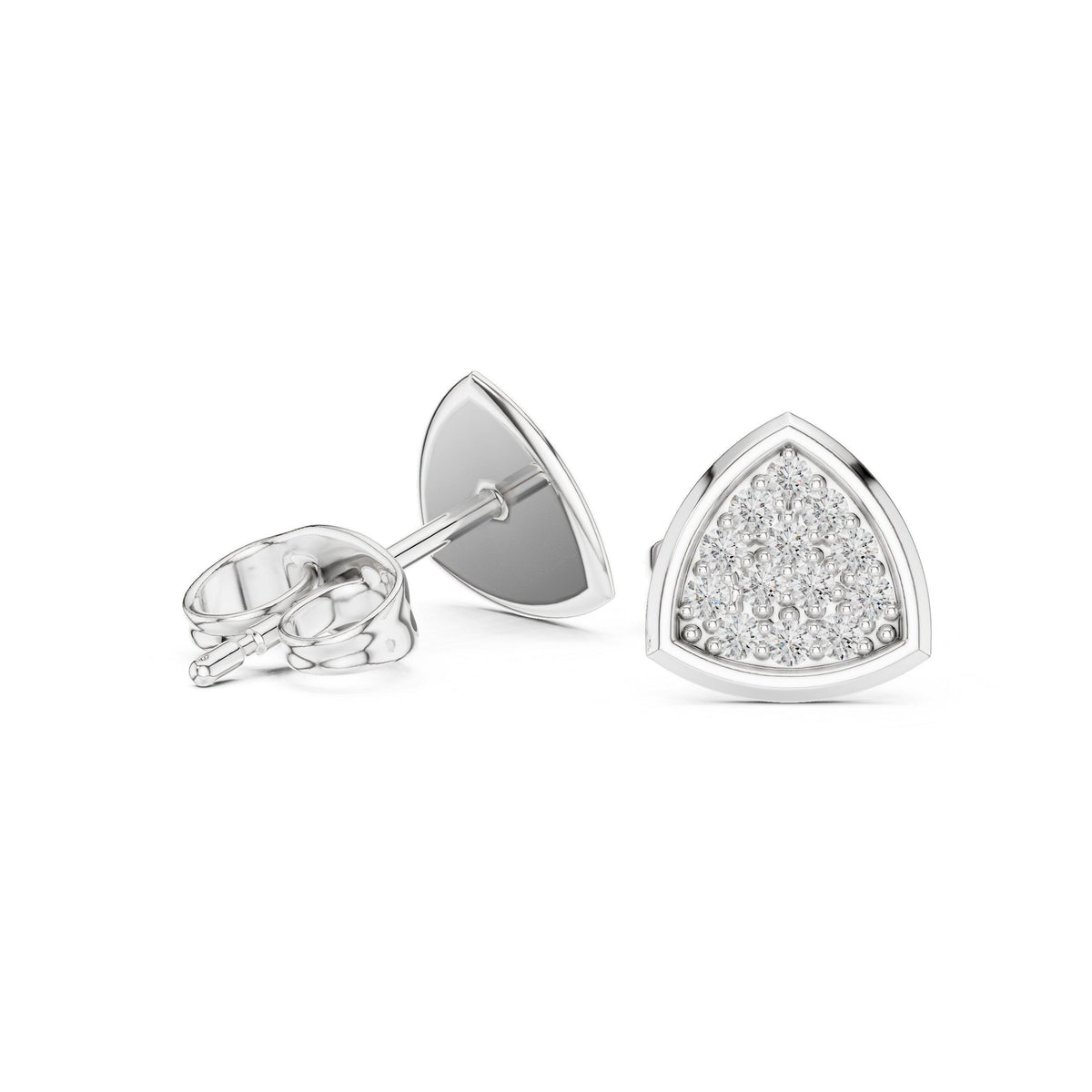 Moissanite Pavé Trillion Stud Earrings – 925 Sterling Silver, 18K Gold Vermeil