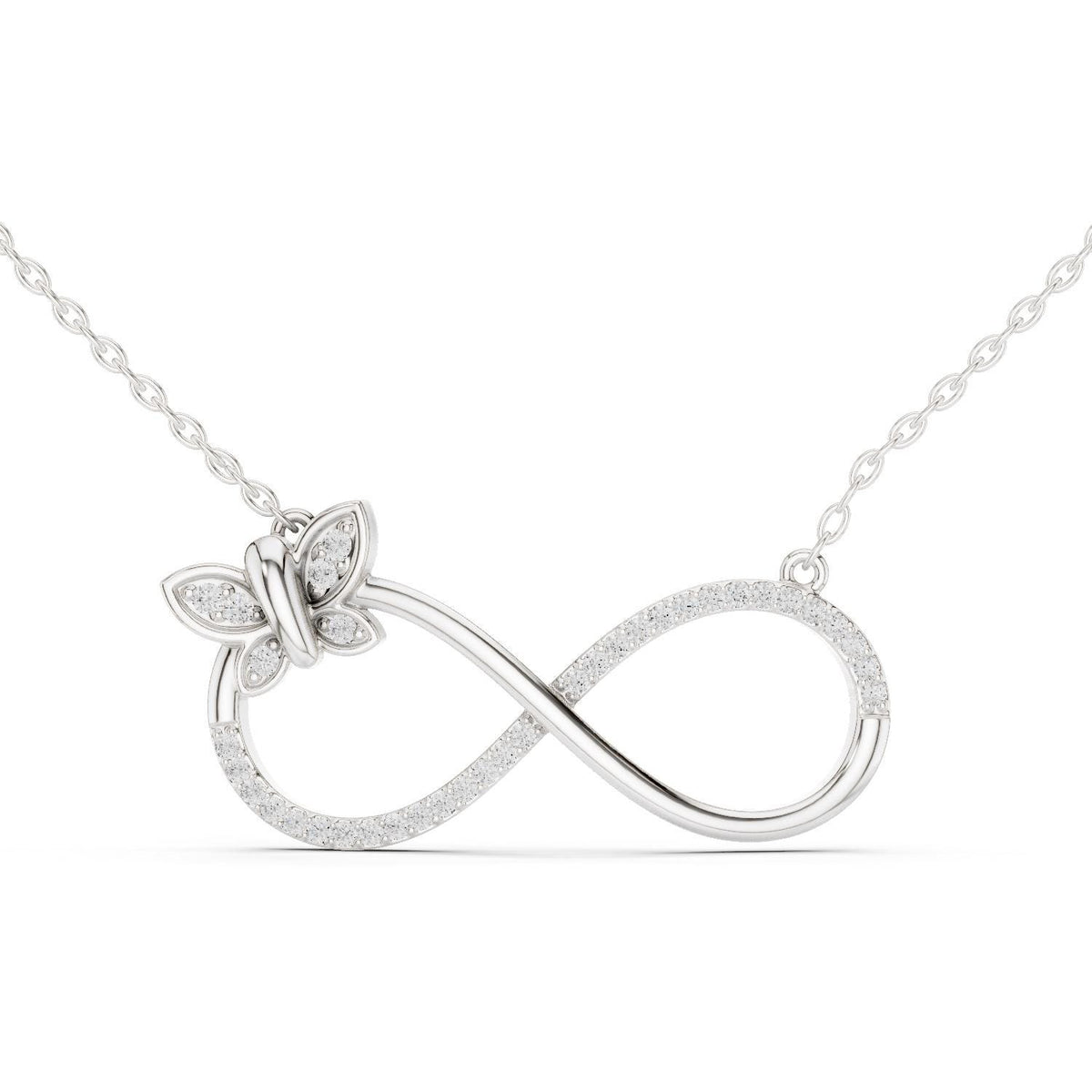 Moissanite Butterfly Infinity Necklace – 925 Sterling Silver, 18K Gold Vermeil