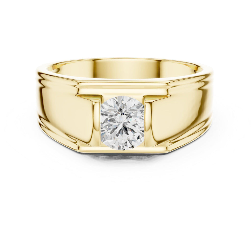 Men's Round Moissanite Ring with T-Bar Setting – 925 Sterling Silver, 18K Gold Vermeil