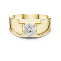 Men's Round Moissanite Ring with T-Bar Setting – 925 Sterling Silver, 18K Gold Vermeil