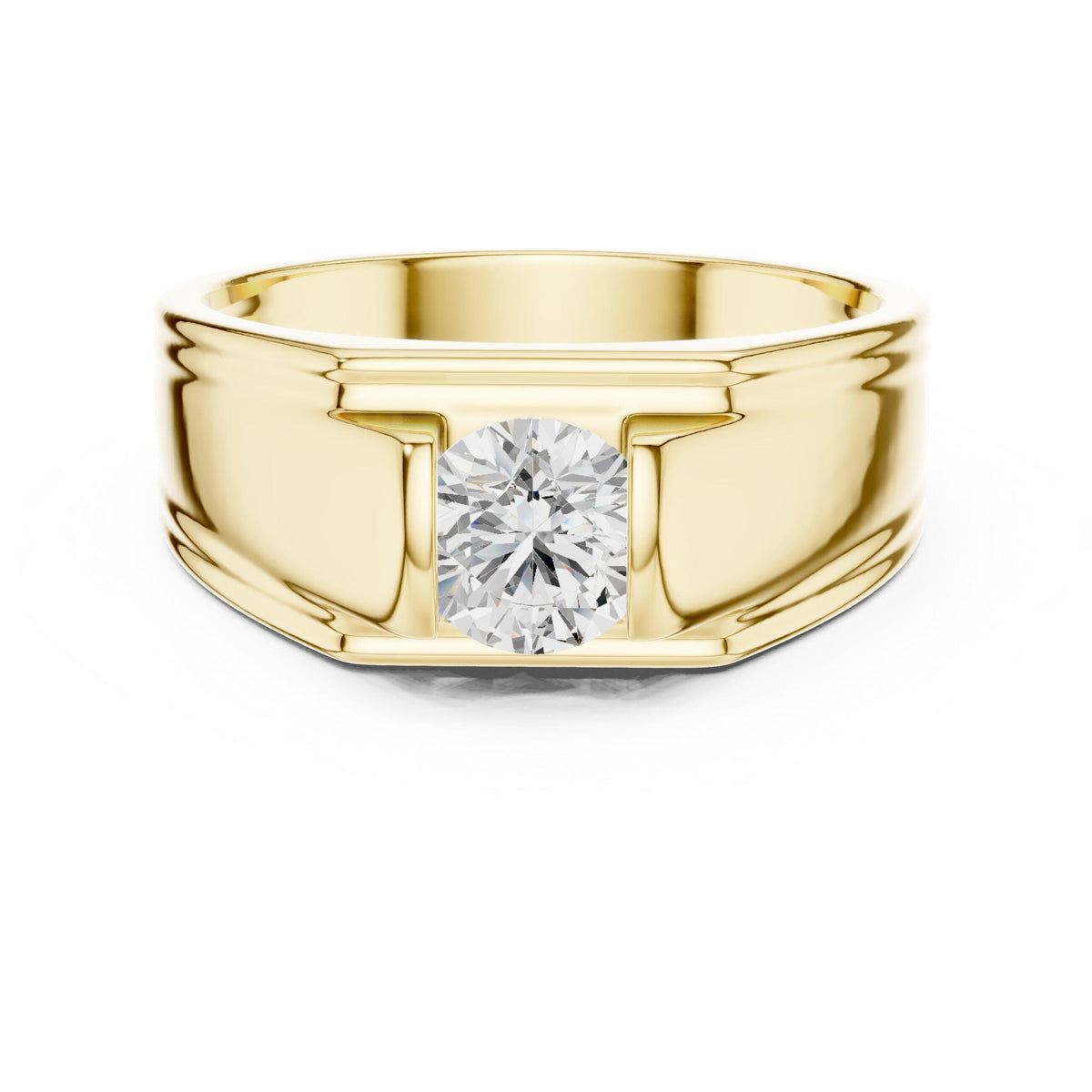 Men's Round Moissanite Ring with T-Bar Setting – 925 Sterling Silver, 18K Gold Vermeil