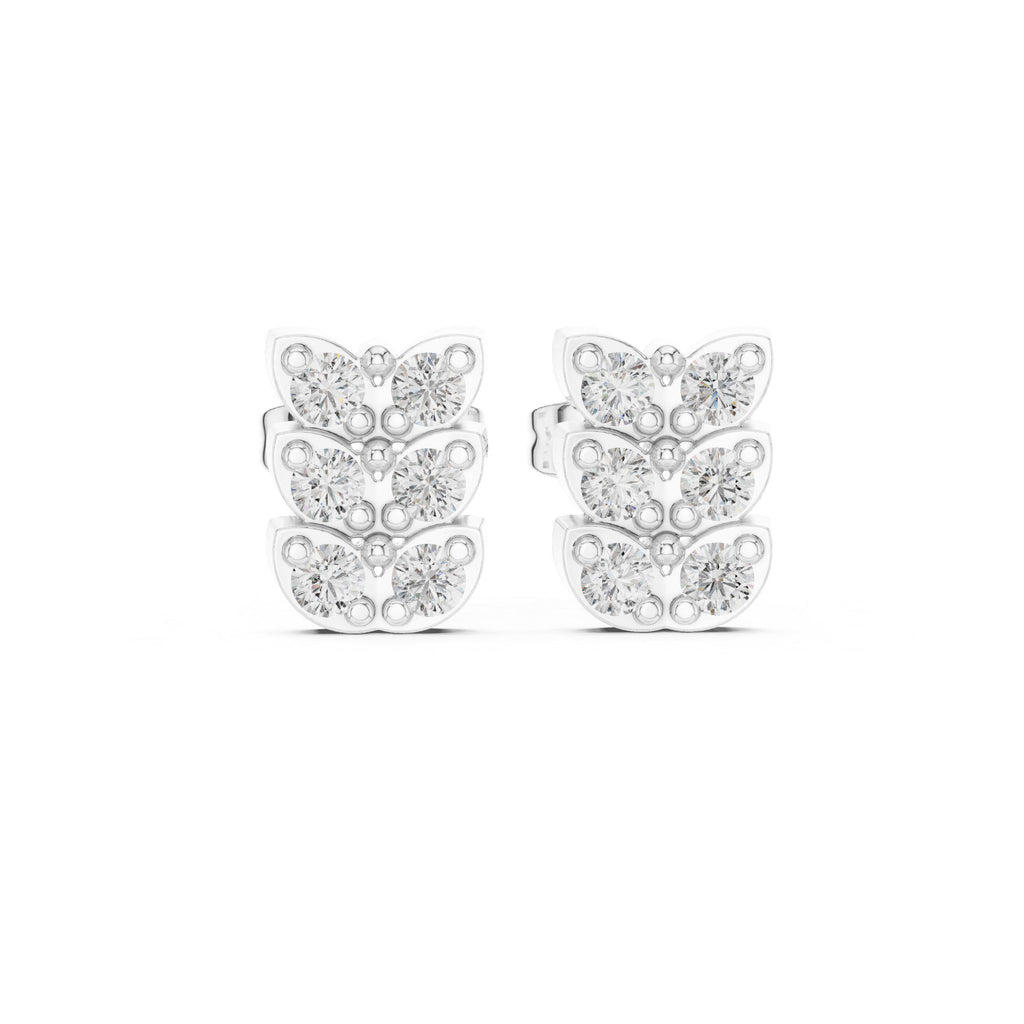 Moissanite Stacked Leaf Stud Earrings – 925 Sterling Silver, 18K Gold Vermeil