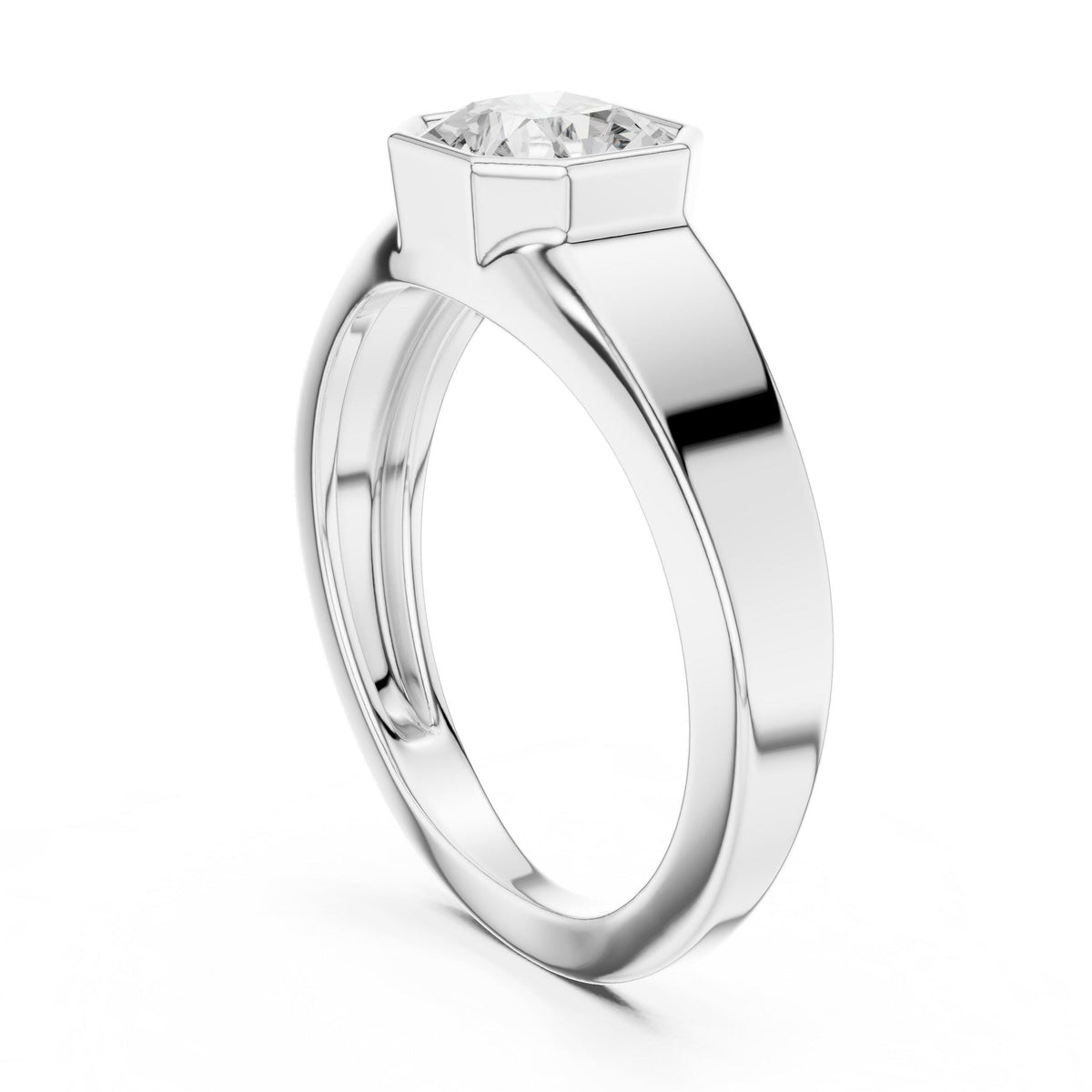 Men's Bezel-Set Moissanite Solitaire Ring – 925 Sterling Silver, 18K Gold Vermeil