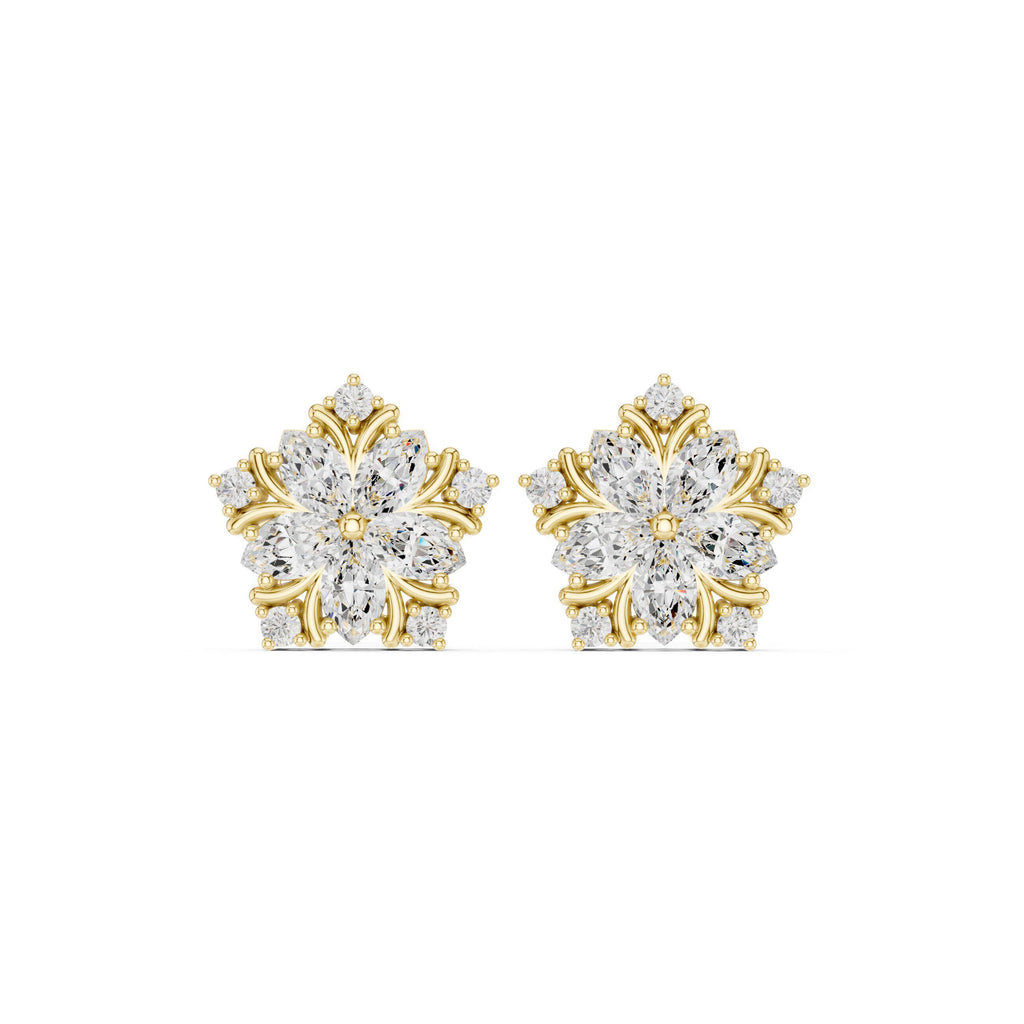 Moissanite Pentagon Flower Stud Earrings – 925 Sterling Silver, 18K Gold Vermeil