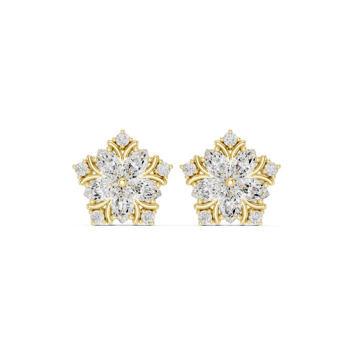 Moissanite Pentagon Flower Stud Earrings – 925 Sterling Silver, 18K Gold Vermeil
