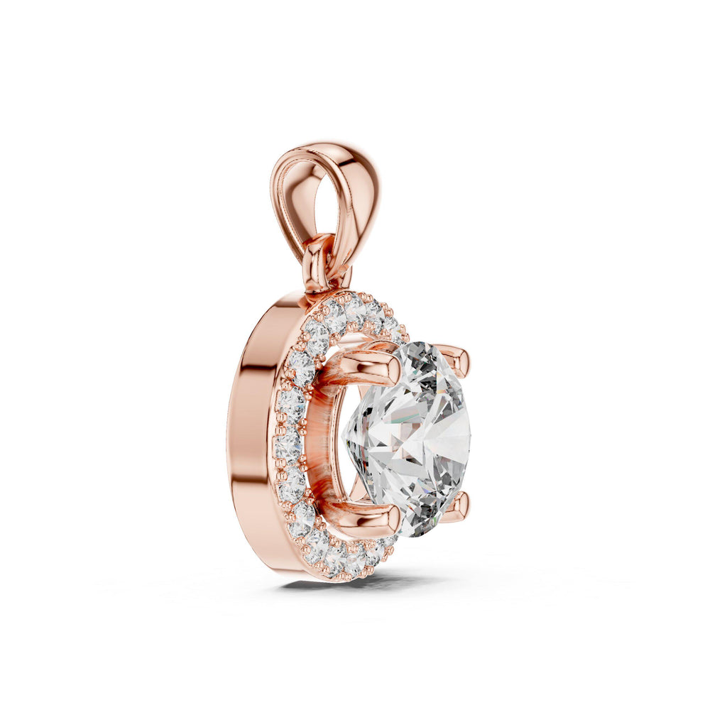 6.5mm Round Moissanite Halo Pendant Necklace – 925 Sterling Silver, 18K Gold Vermeil