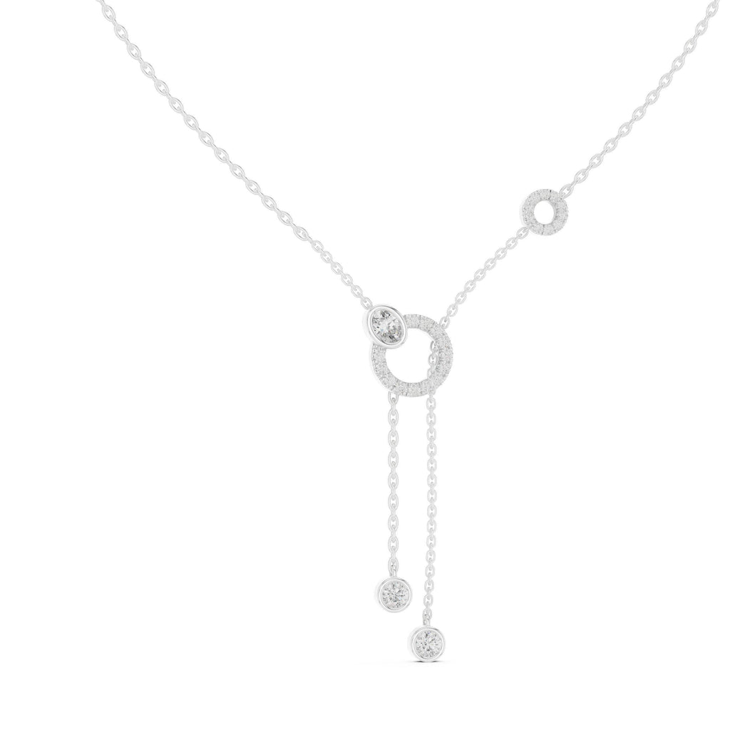 Round & Oval Moissanite Circle Lariat Necklace – 925 Sterling Silver, 18K Gold Vermeil