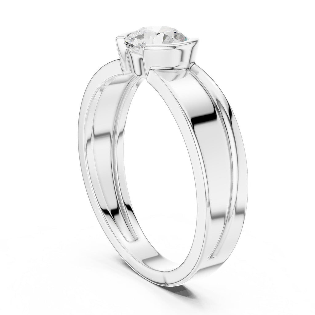 Men's Round Moissanite Solitaire Ring, Split Double Band – 925 Sterling Silver, 18K Gold Vermeil