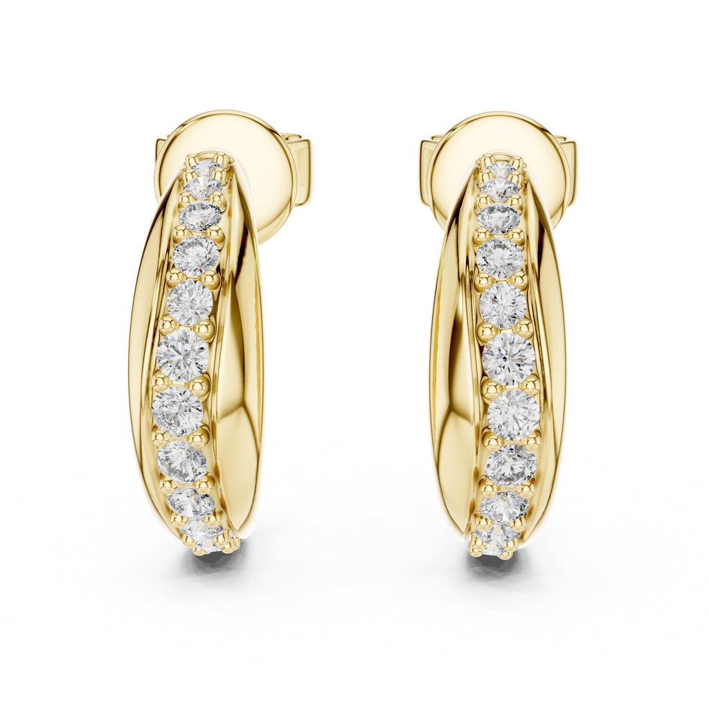 Round Moissanite Pavé Half-Hoop Earrings – 925 Sterling Silver, 18K Gold Vermeil