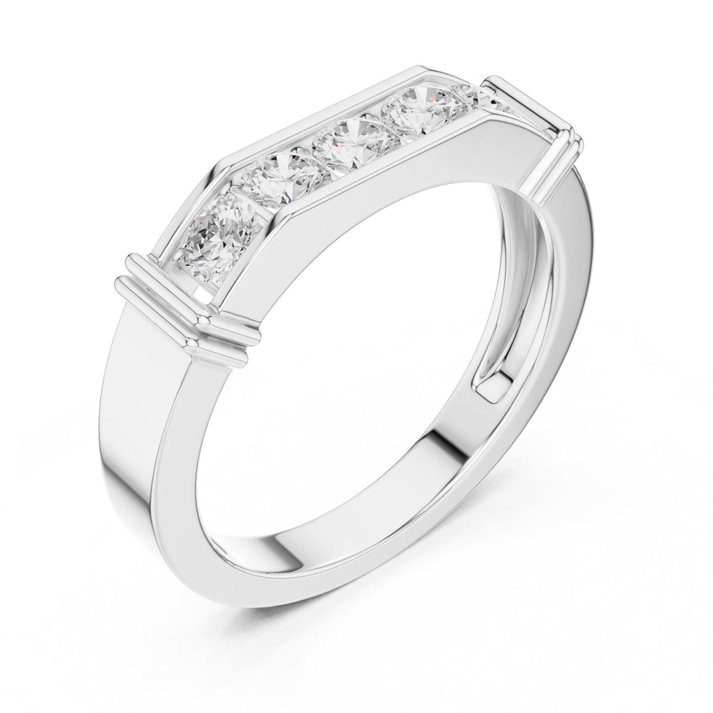 Men's Five-Stone Moissanite Ring, Flat Top – 925 Sterling Silver, 18K Gold Vermeil